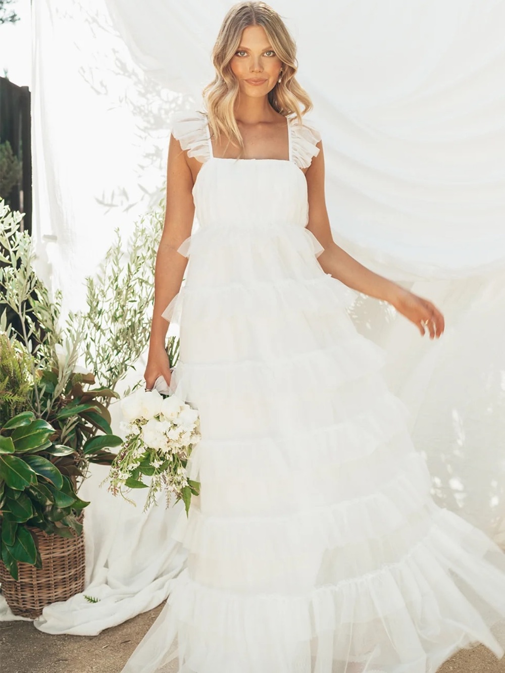 Show Me your MUMU fairytale maxi dress. Elegant White Tiered Ruffle Maxi Dress